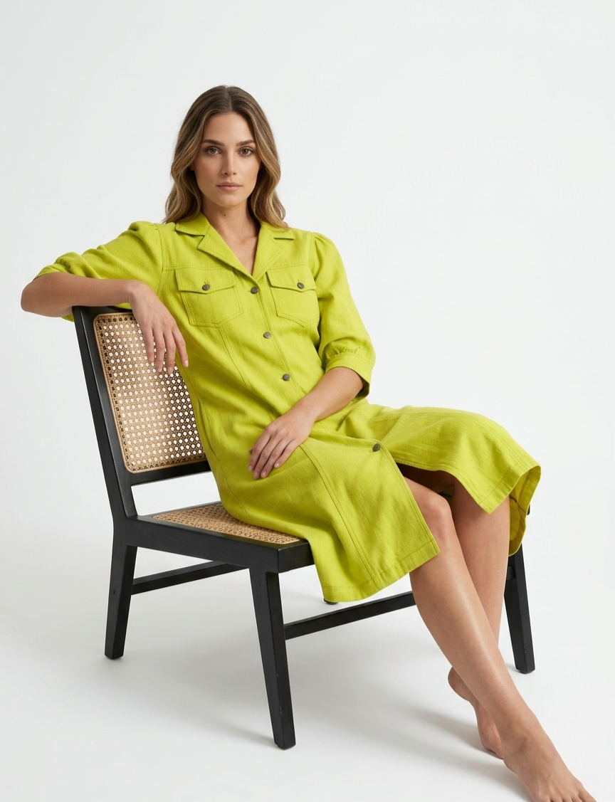 Lime Yellow Utility Shirt Dress - Image 4