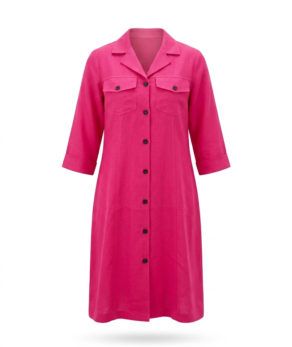 Pink Contrast Stitch Shirt Dress - Image 3
