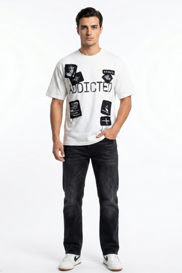 White Graphic Patch Casual T-Shirt