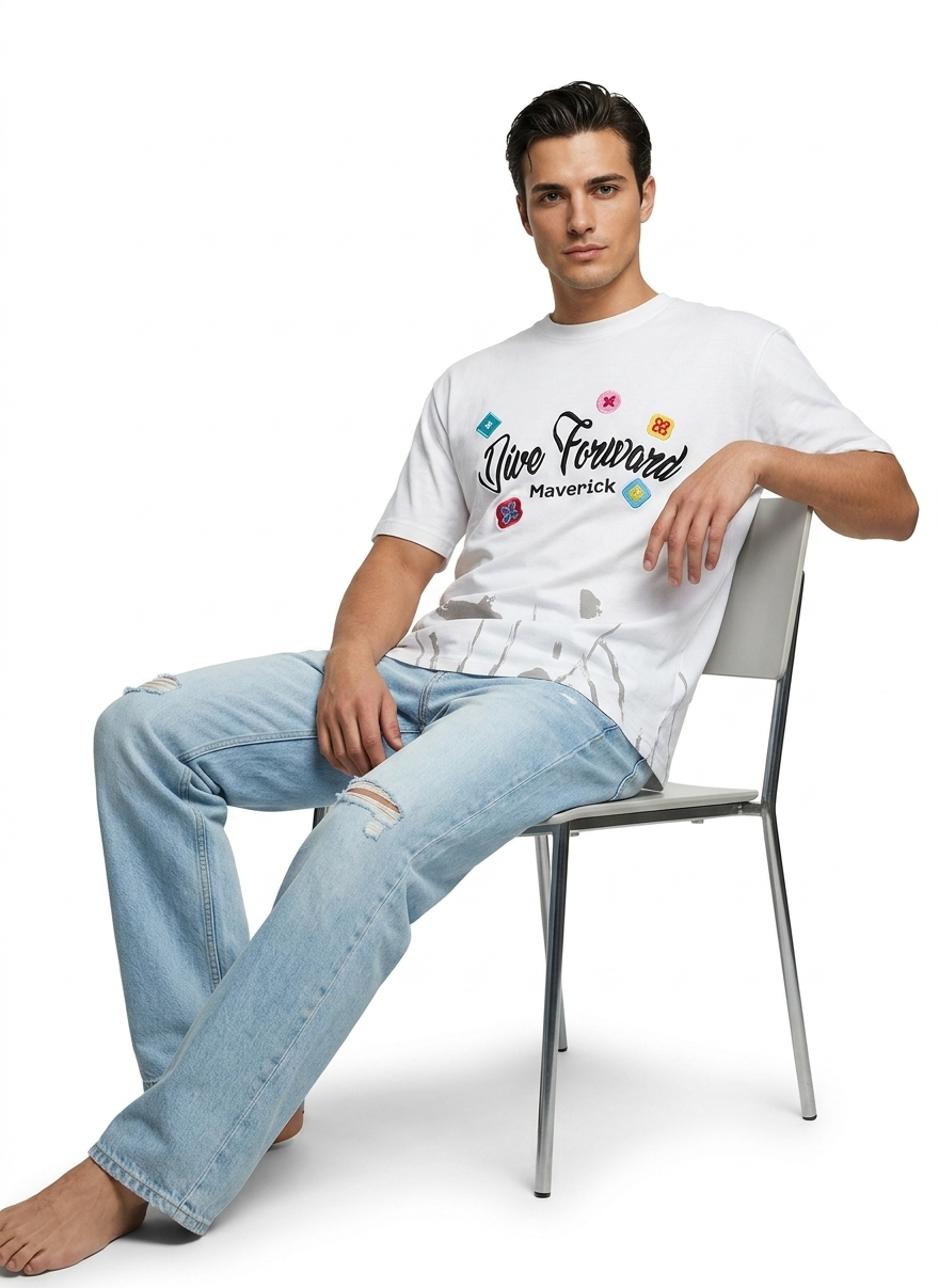 White Graphic Printed Casual T-Shirt - Image 4