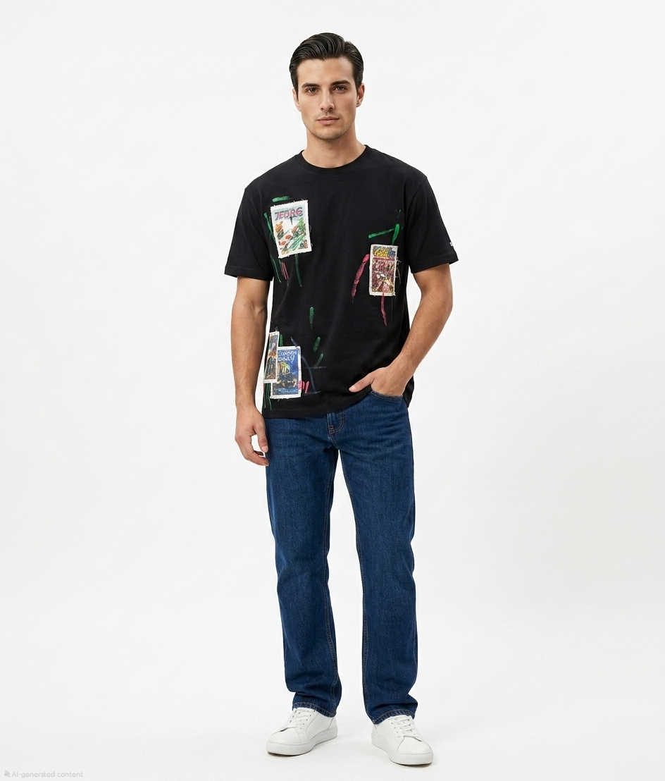 Black Graphic Patch T-Shirt
