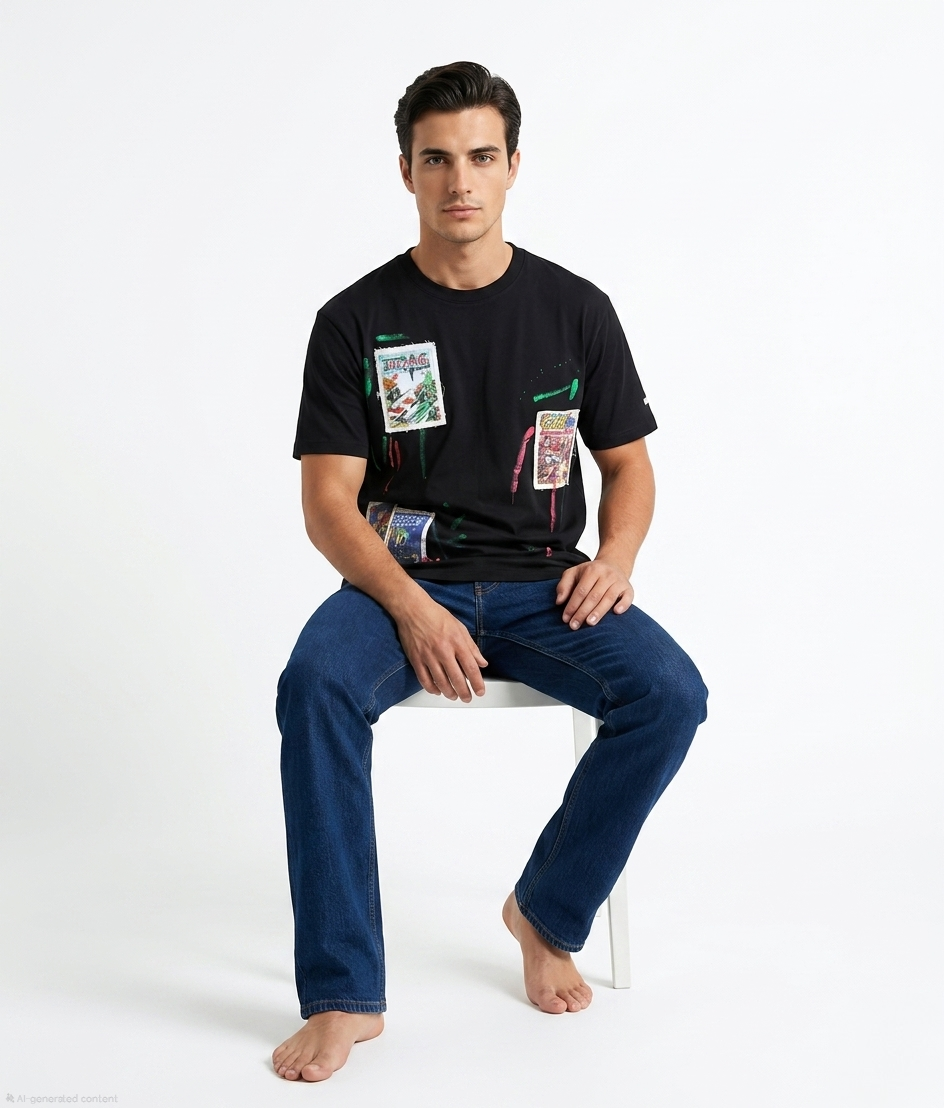 Black Graphic Patch T-Shirt - Image 4