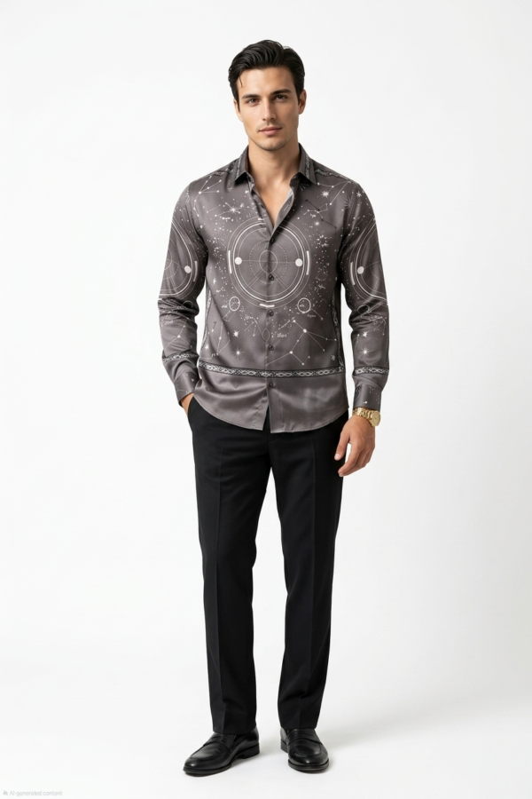 Celestial Print Grey Men's Shirt