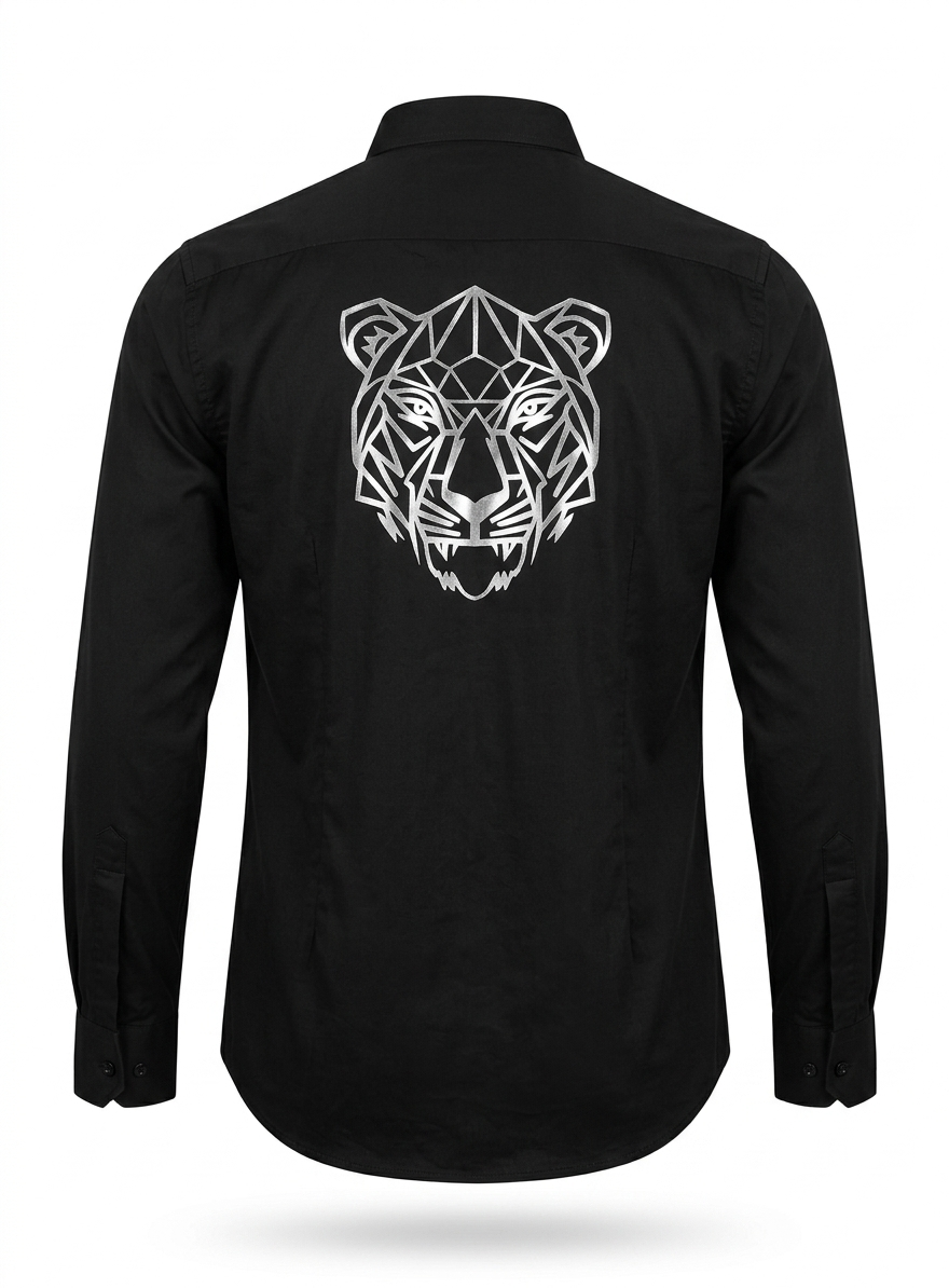 Men Black Graphic Formal Shirt - Image 2