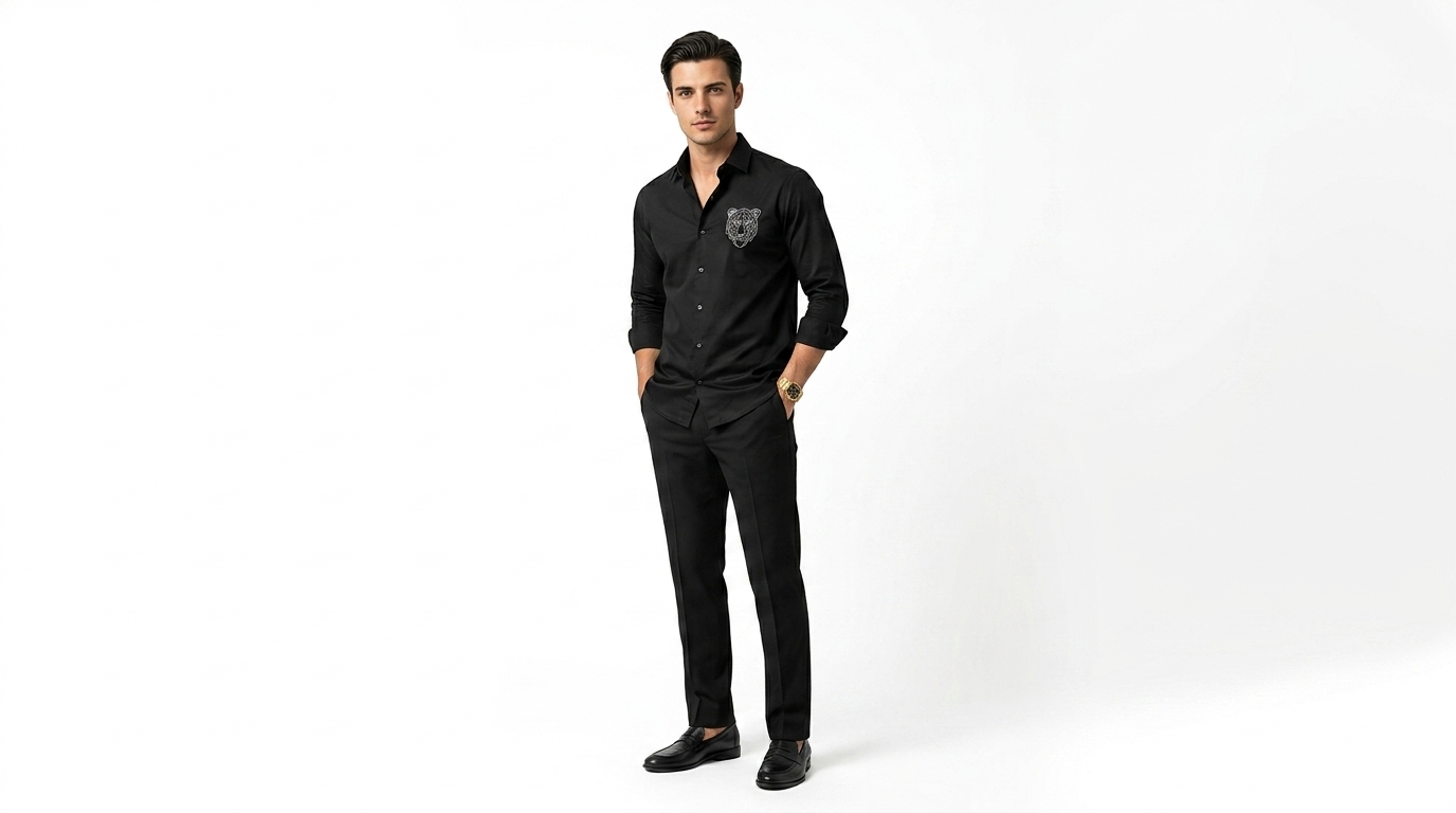 Men Black Graphic Formal Shirt - Image 3