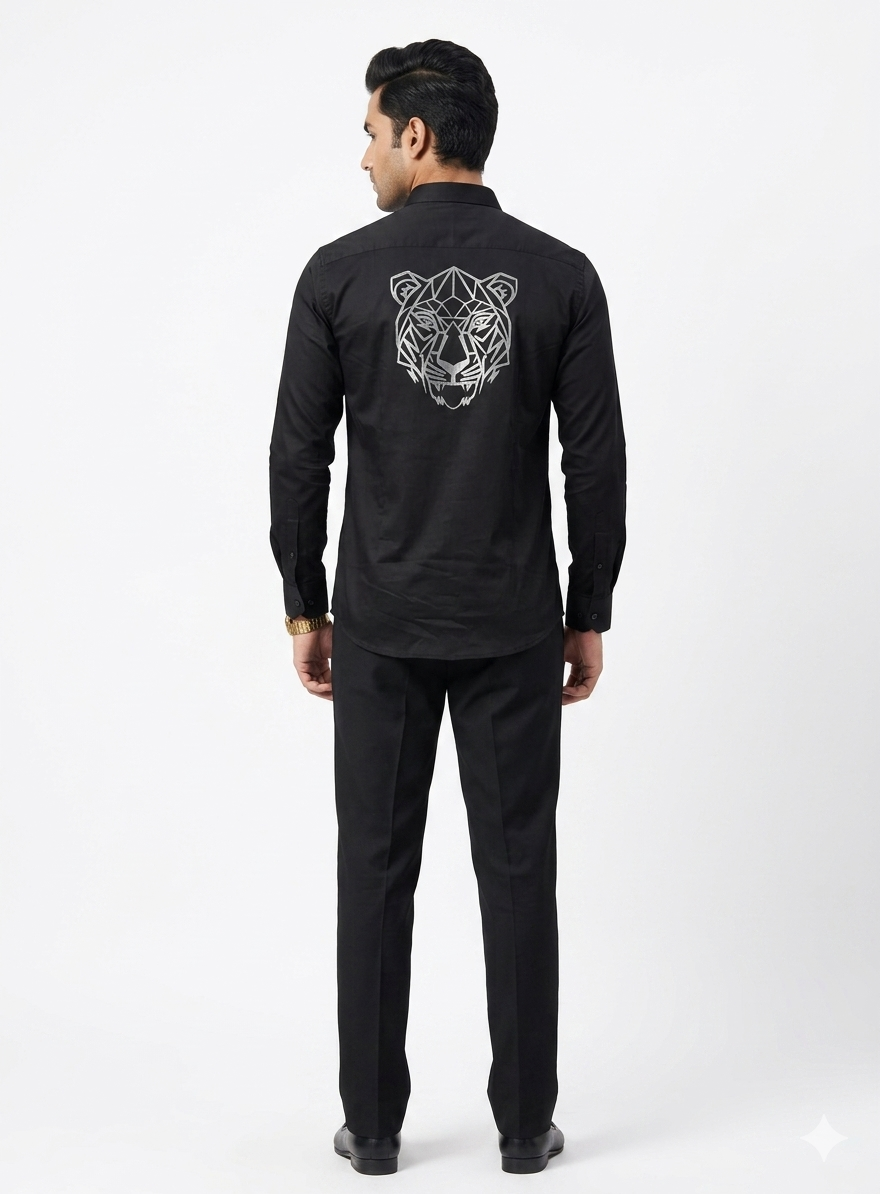 Men Black Graphic Formal Shirt - Image 4