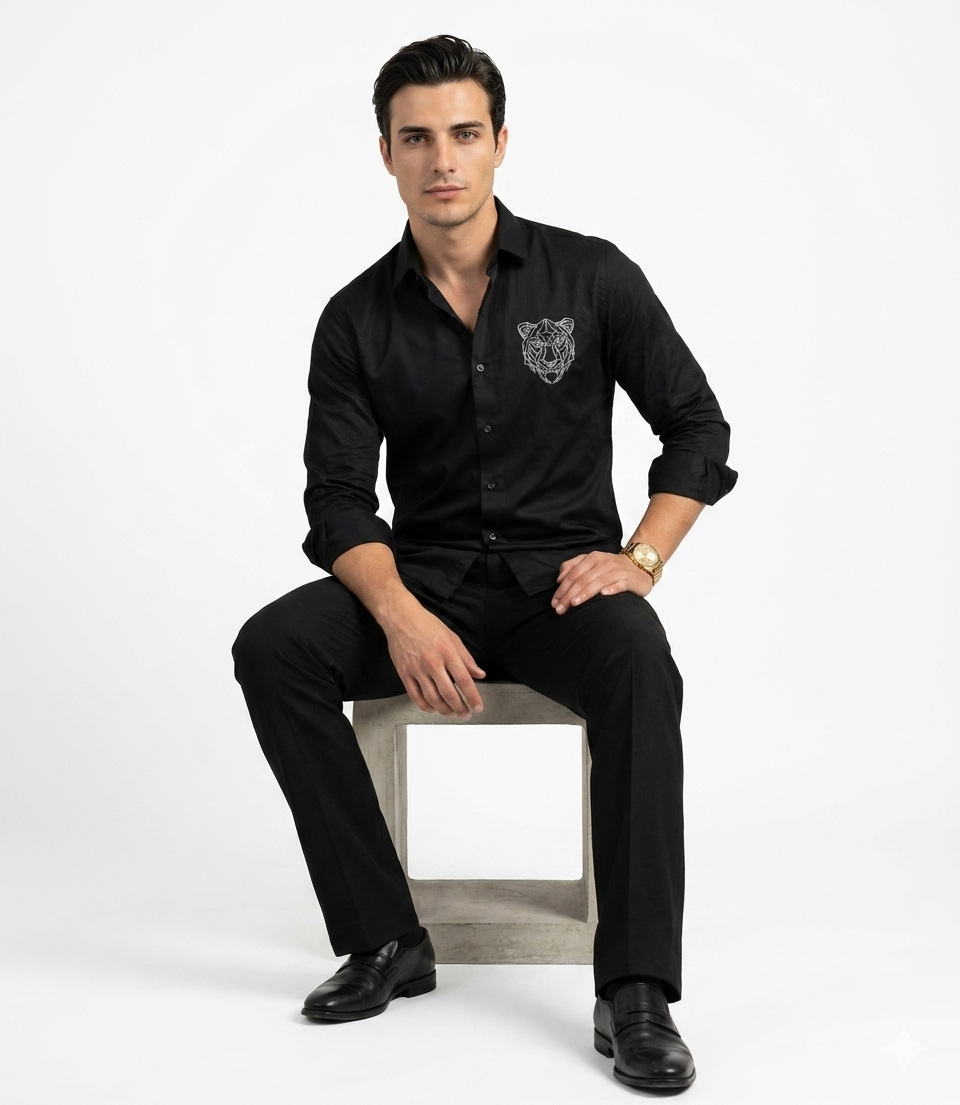 Men Black Graphic Formal Shirt - Image 5