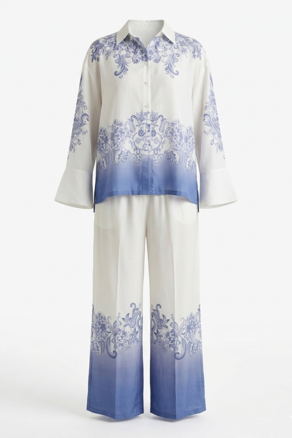 Women White Paisley Co-ord Set