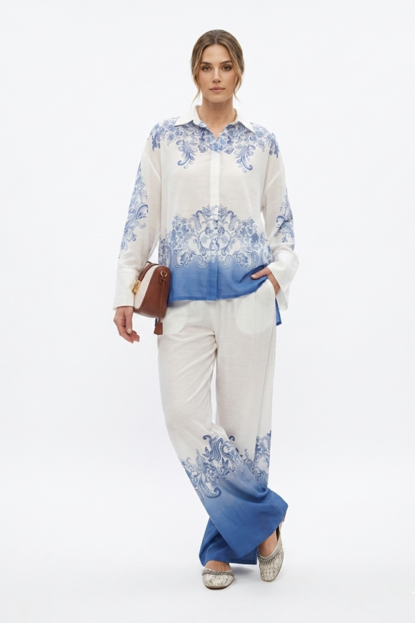 Women White Paisley Co-ord Set