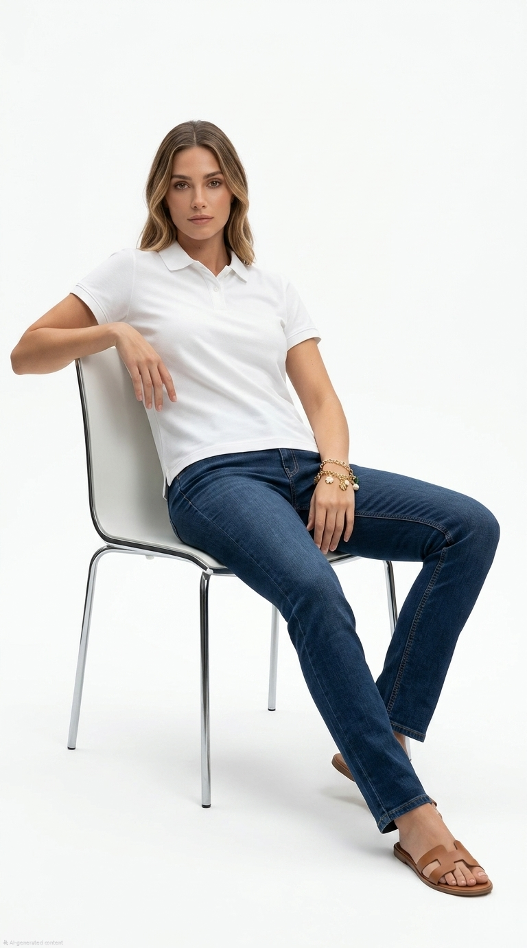 Classic White Cotton Polo Shirt - Image 3