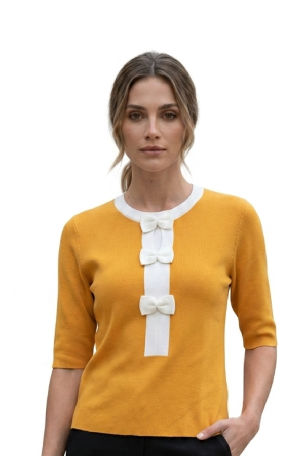 Women Mustard Bow Detail Top