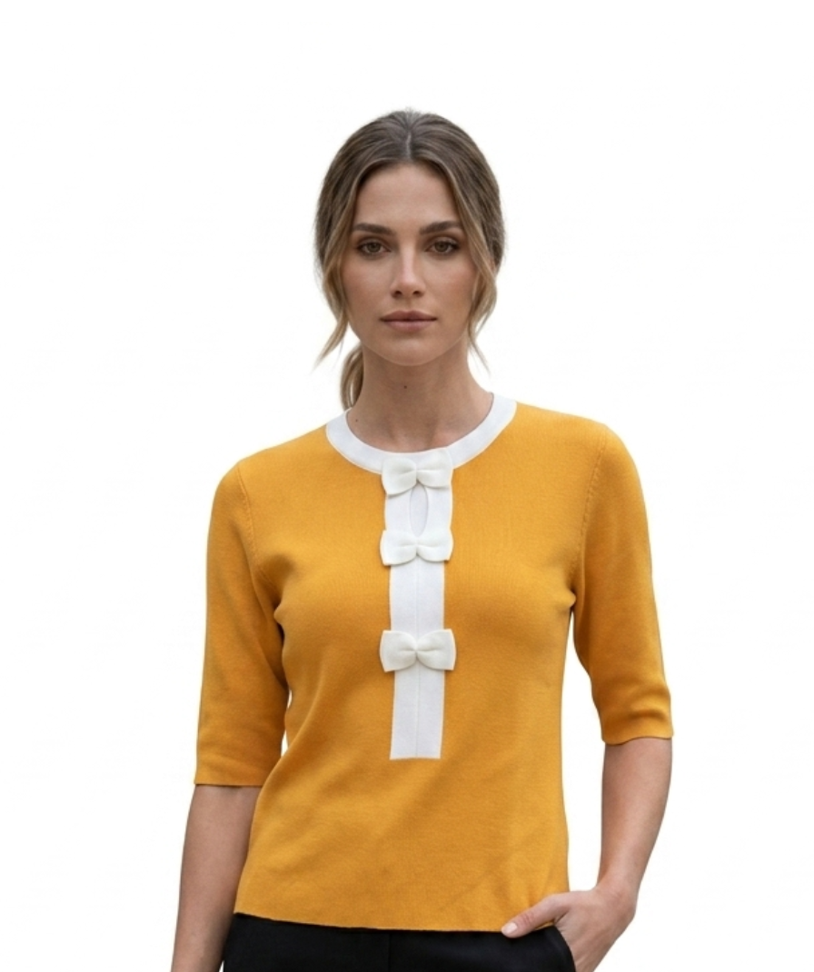 Women Mustard Bow Detail Top