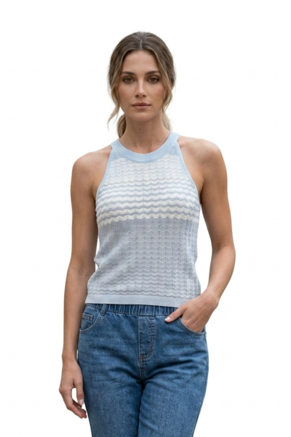 Women Blue Wave Knit Top