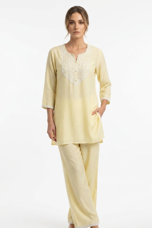 Pastel Yellow Embroidered Co-ord Set