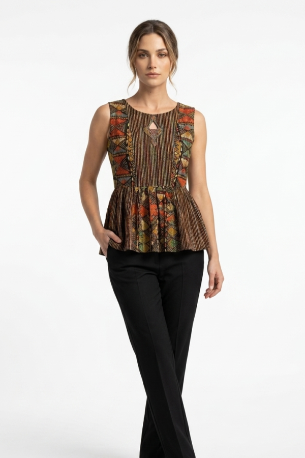 Printed Peplum Top Pant Set
