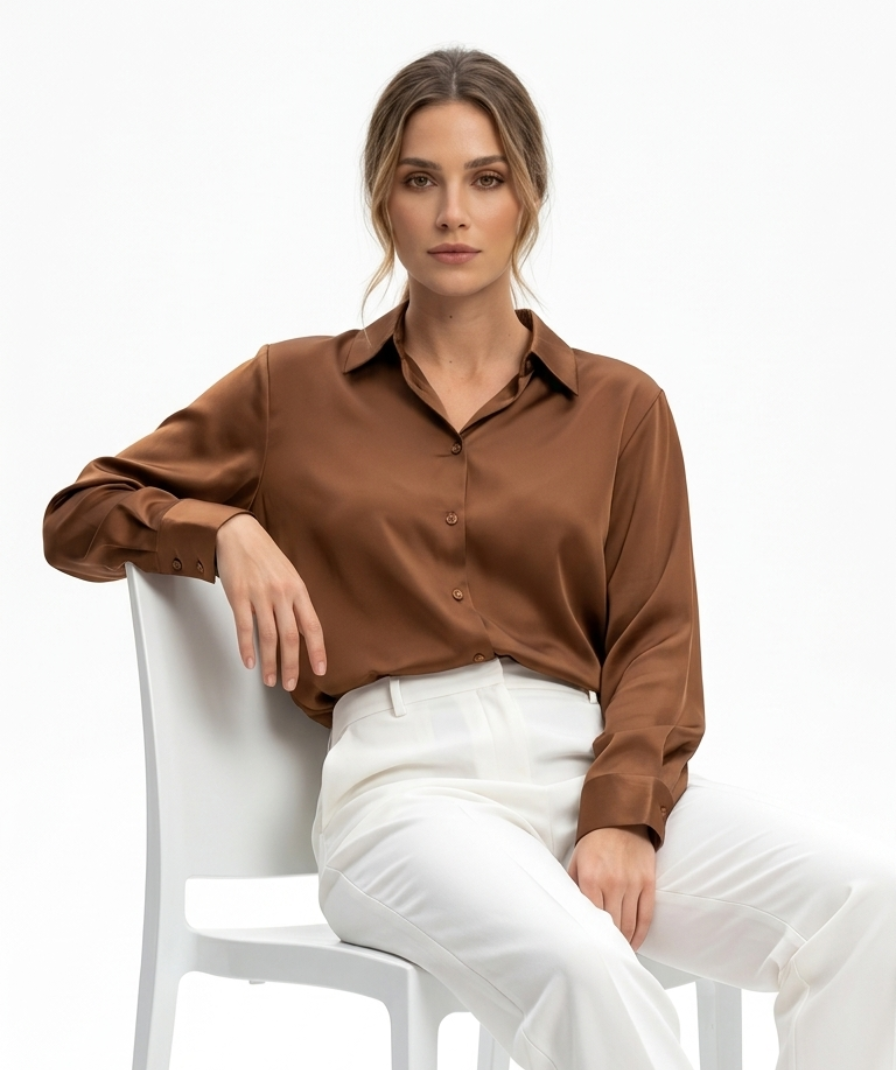Women Solid Brown Shirt - Image 3