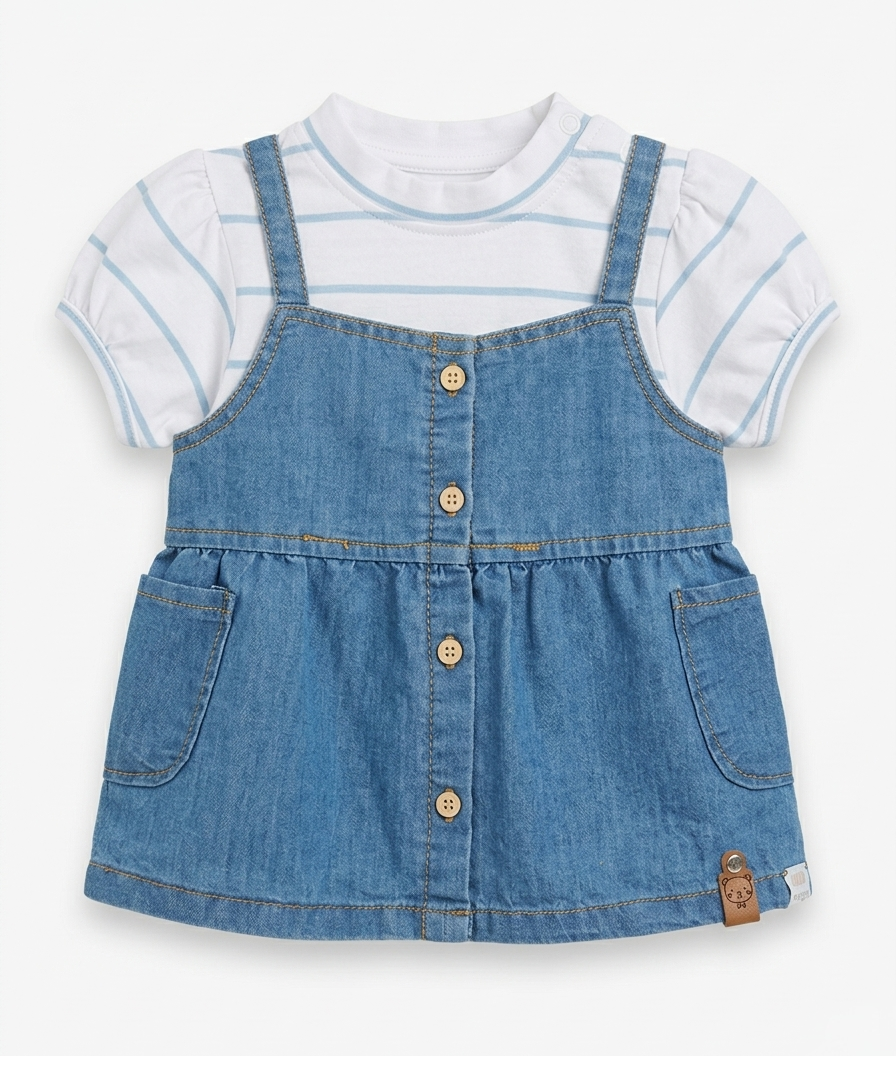 Baby Girls Denim Dungaree Dress - Image 2