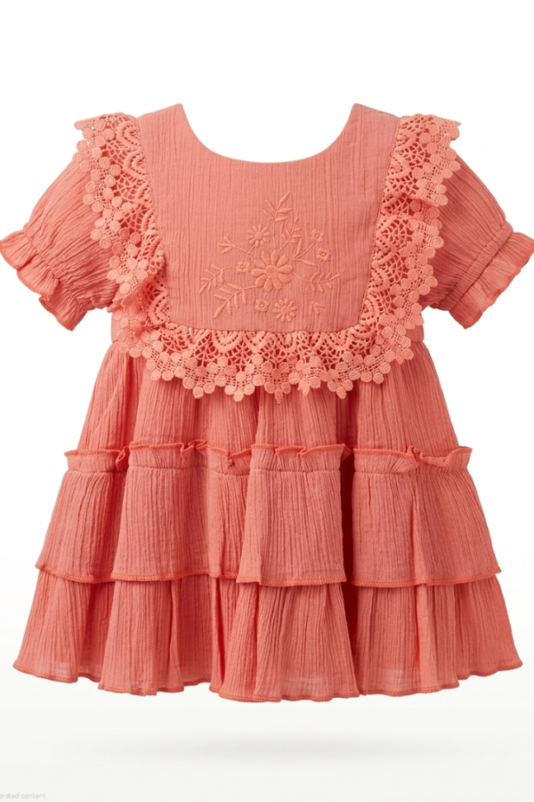 Baby Girls Peach Tiered Dress