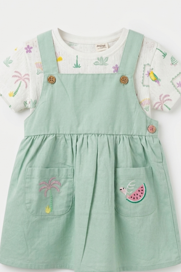 Girls Printed Dungaree Set