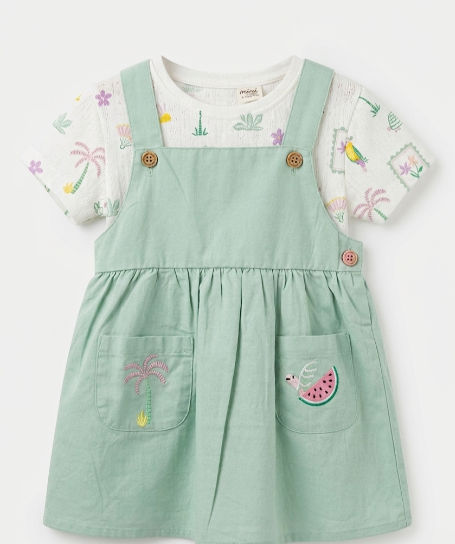 Girls Printed Dungaree Set - Image 2