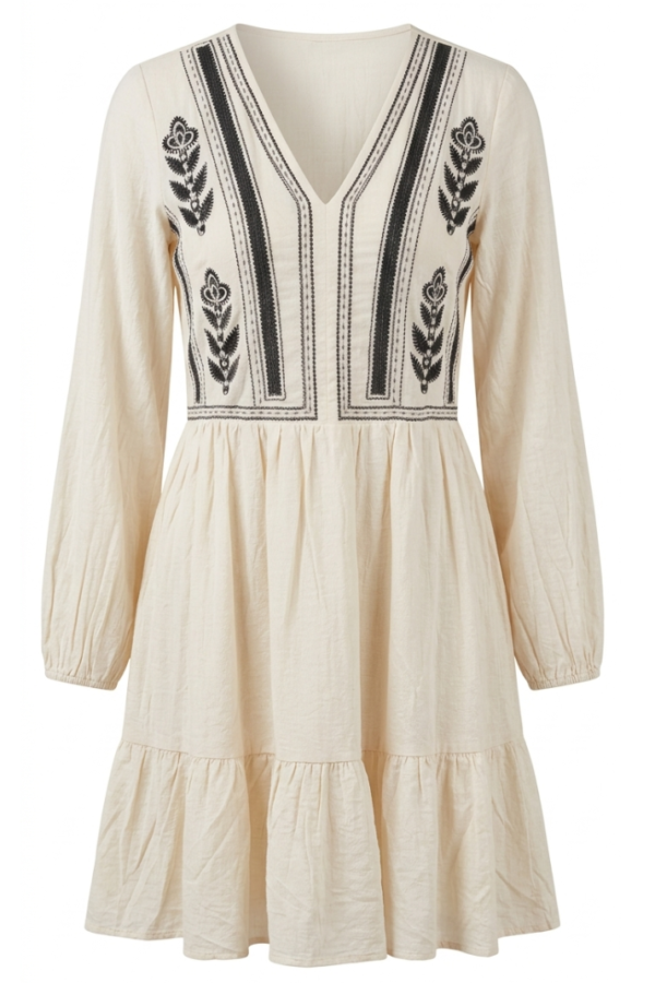 Beige Embroidered Dress