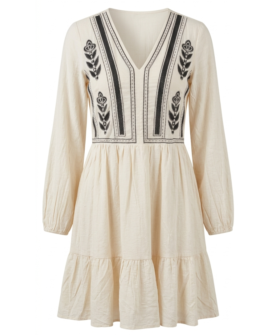 Beige Embroidered Dress - Image 2