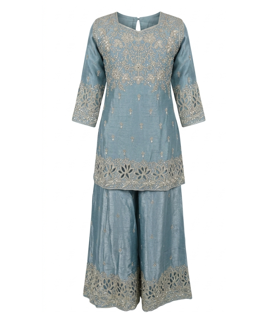 Blue Embroidered Sharara Set - Image 2