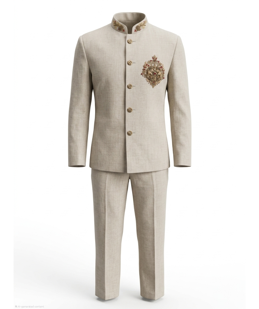 Men Beige Jodhpuri Suit - Image 2