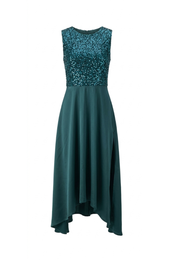 Emerald Sequin High-Low Evening Gown