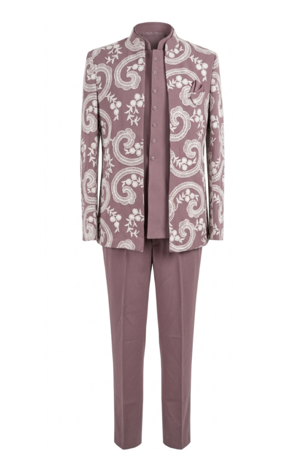 Mauve Floral Embroidered Jodhpuri Suit