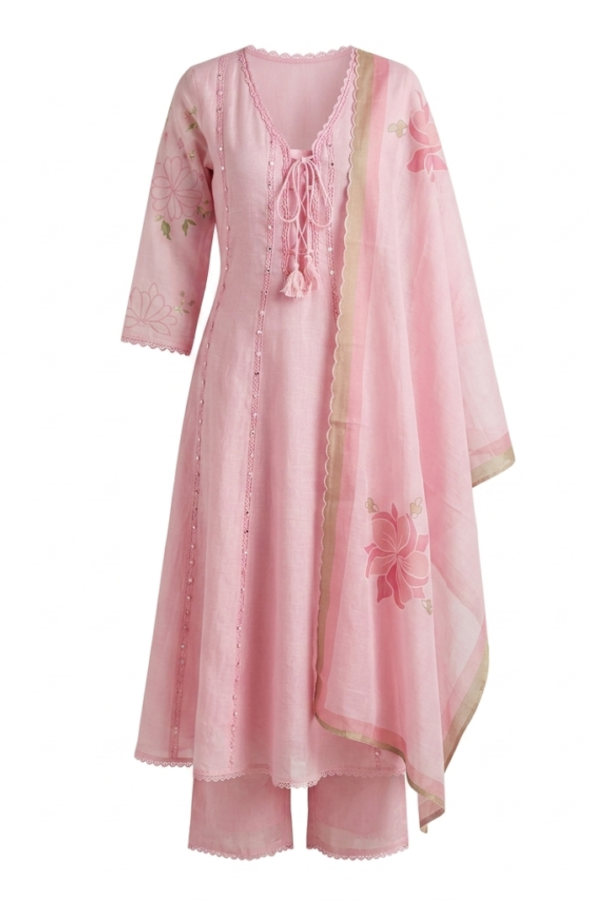 Pastel Pink Floral Kurta Set