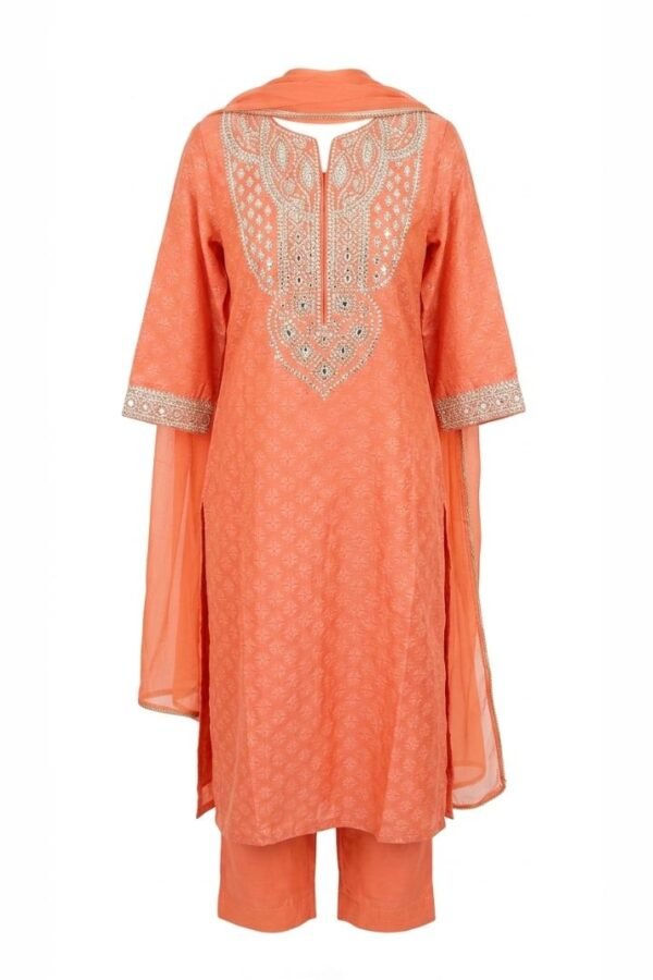Women Peach Embroidered Suit