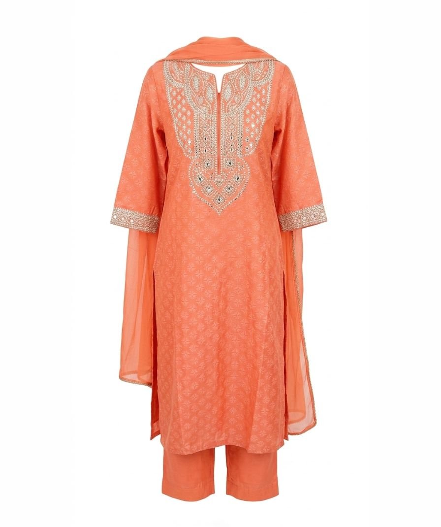 Women Peach Embroidered Suit - Image 2