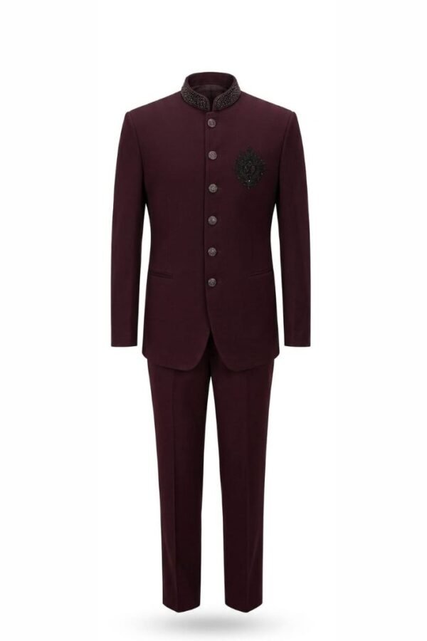 Maroon Bandhgala Ethnic Suit Set