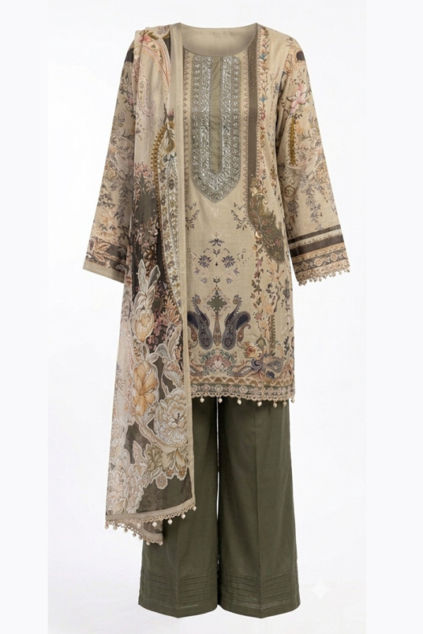 Printed Beige Ethnic Kurta Set