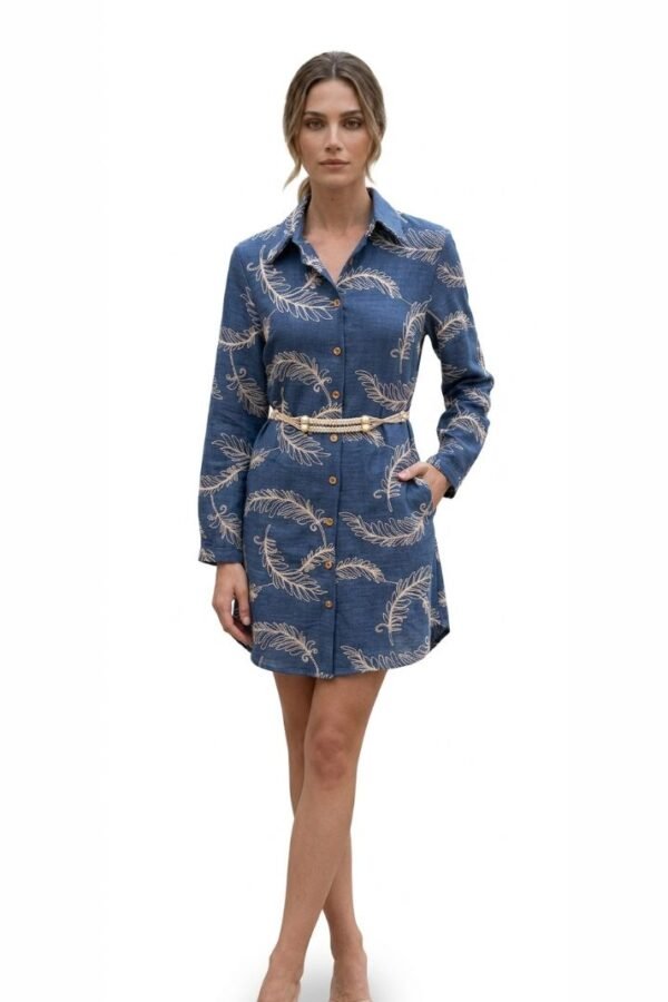 Embroidered Blue Denim Shirt Dress