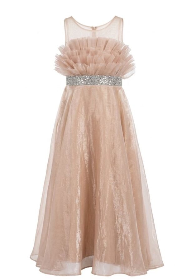 Girls Metallic Ruffle Party Gown