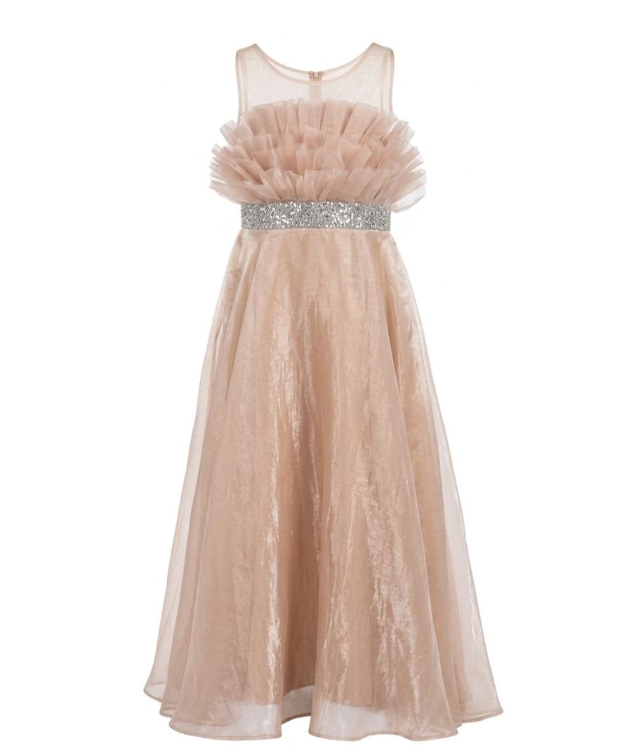 Girls Metallic Ruffle Party Gown - Image 2