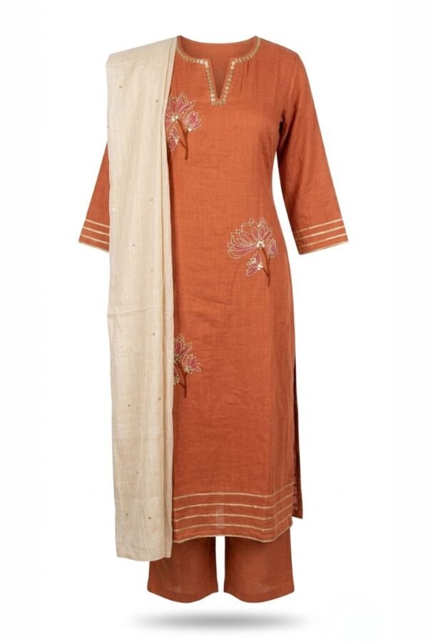 Rust Embroidered Kurta Set