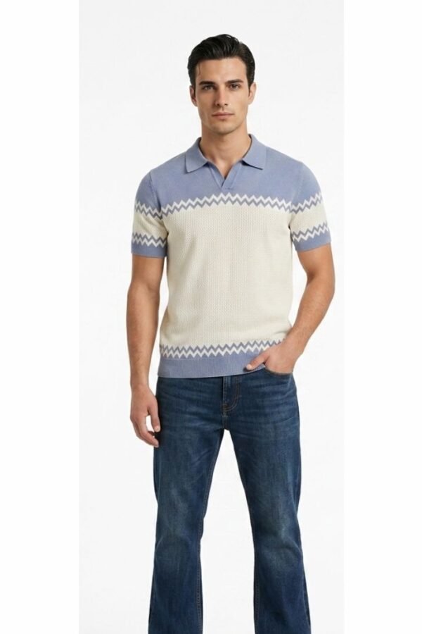 Blue Beige Chevron Knit Polo