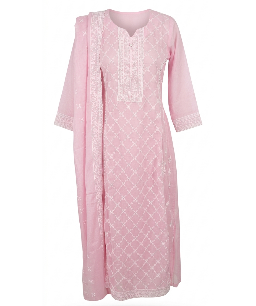 Pastel Pink Embroidered Kurta Set - Image 2