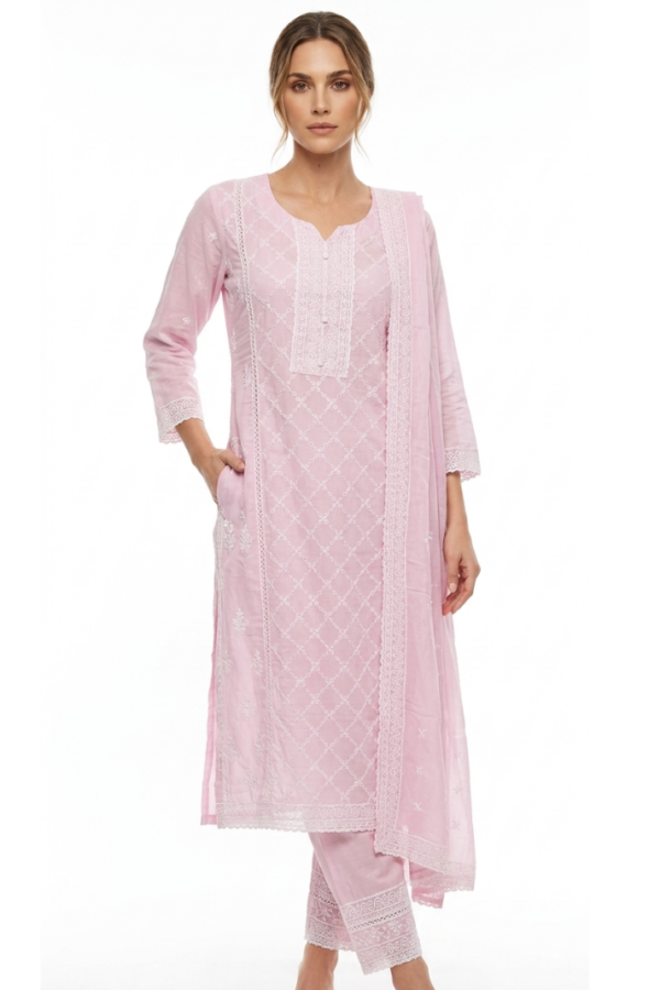 Pastel Pink Embroidered Kurta Set
