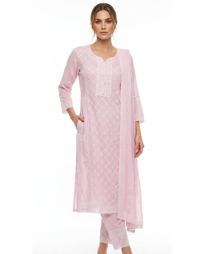 Pastel Pink Embroidered Kurta Set