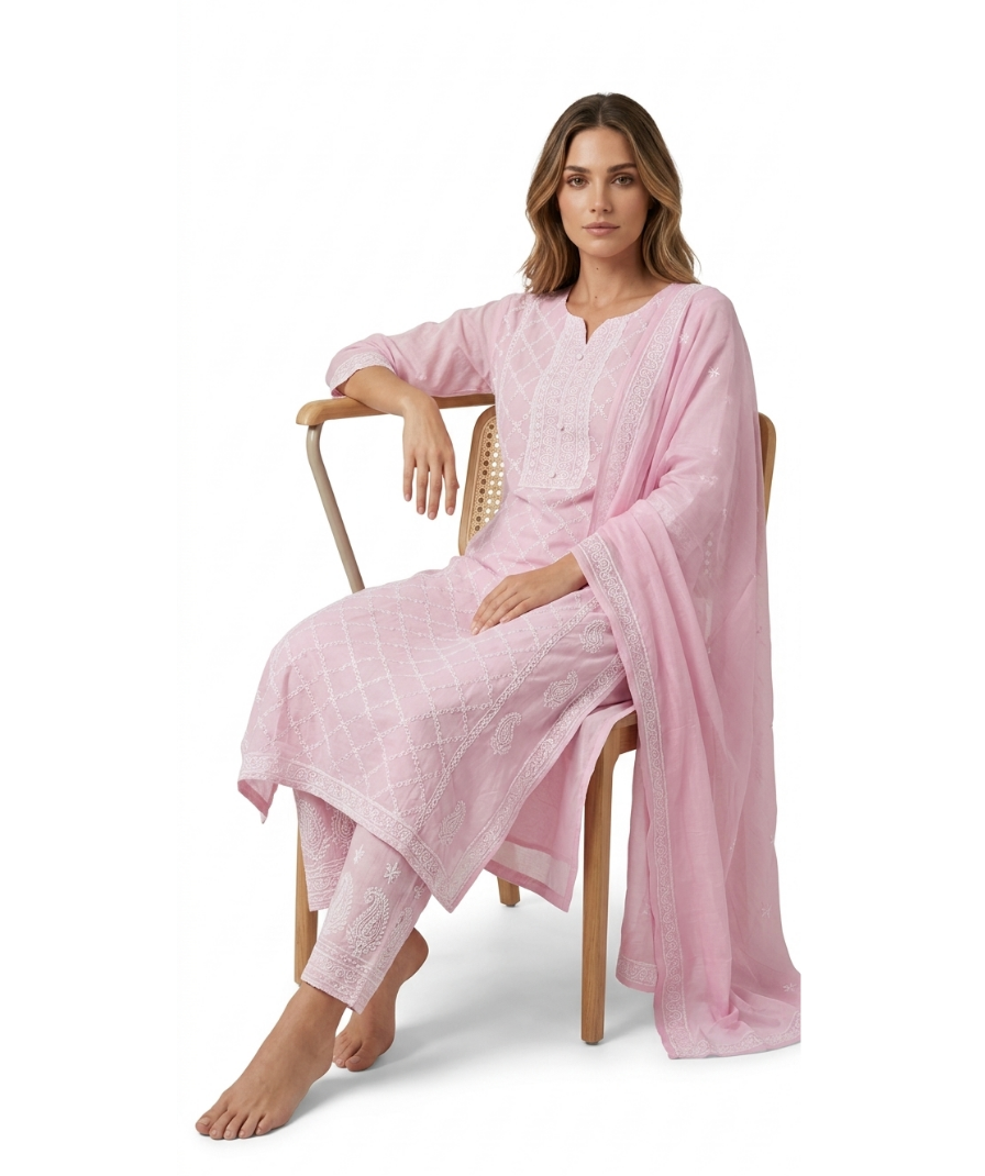 Pastel Pink Embroidered Kurta Set - Image 3