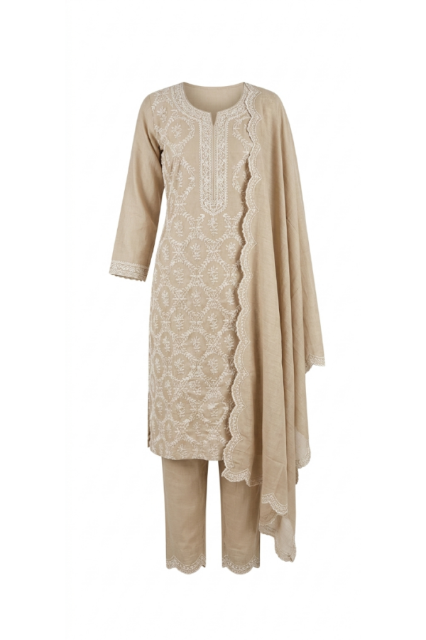 Beige Chikankari Kurta Set