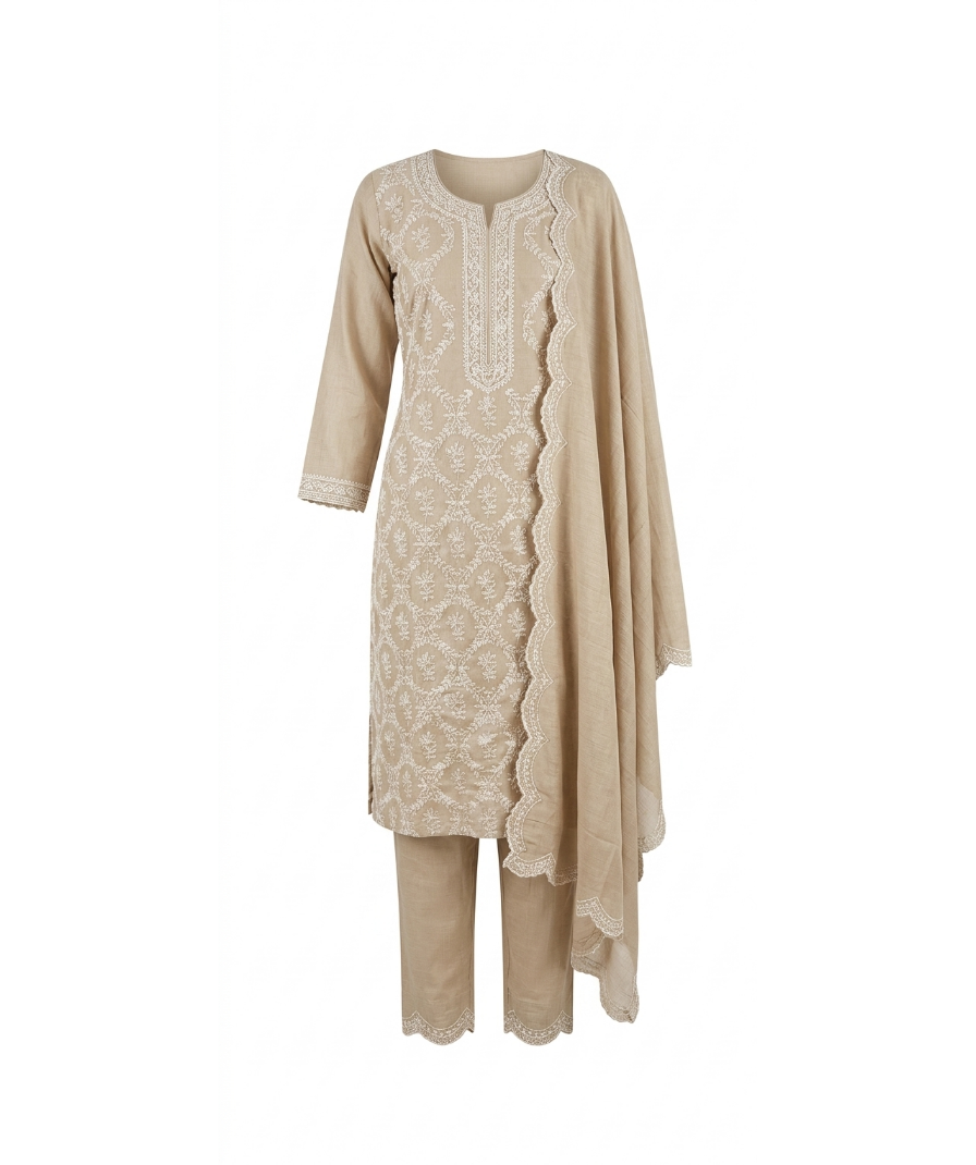 Beige Chikankari Kurta Set - Image 2