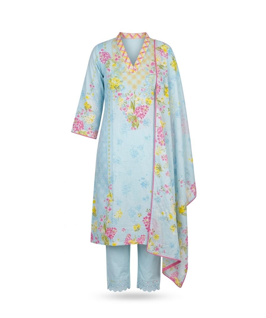 Women Blue Printed Kurta Set - Image 2