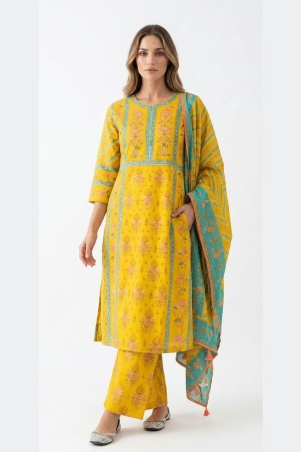 Women Yellow Printed Kurta Set