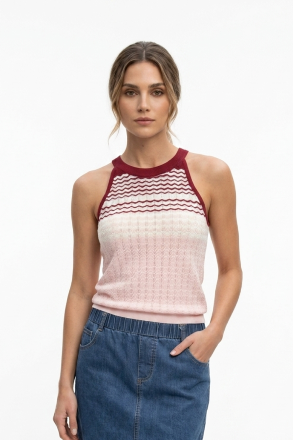 Women Pink Wave Knit Top