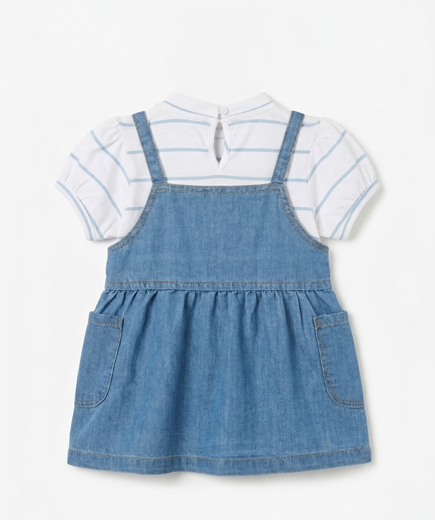 Baby Girls Denim Dungaree Dress - Image 3